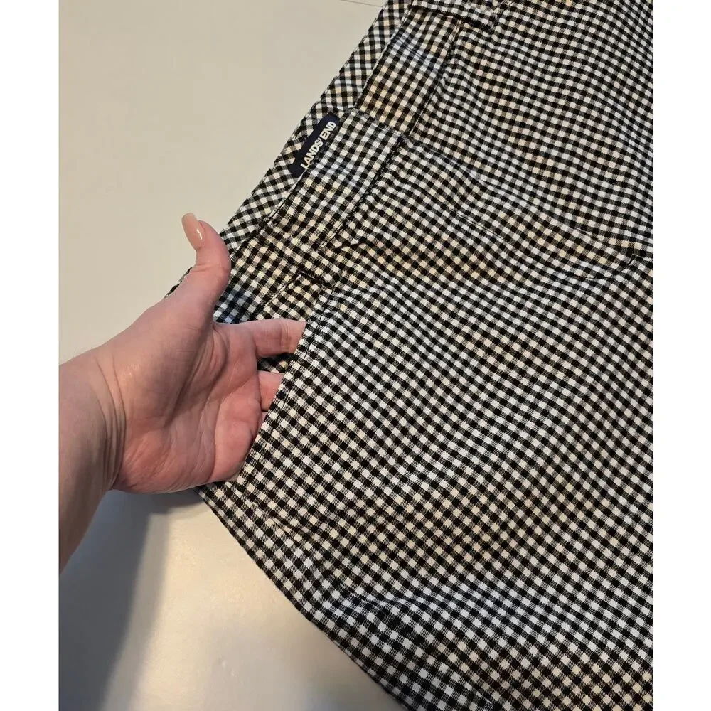 Lands End Shorts Womens 14 Black White Gingham High Rise Stretch Cottagecore